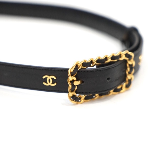 SOLD - Chanel CC Logo Black Leather Waist Belt - Picture 3 of 8